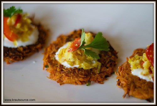 Sweet Potato Pancakes with Chow-Chow Kraut