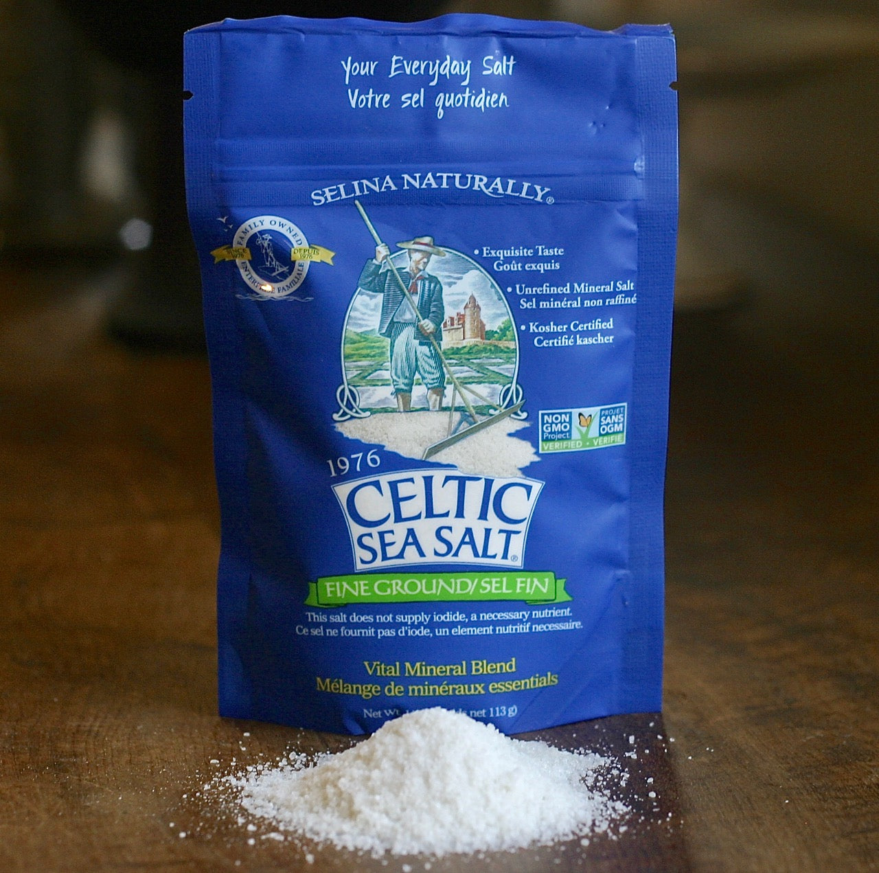 Celtic Sea Salt Fine Ground, Gluten-Free, Non-GMO, Kosher, Vital Mineral,  1/4 LB